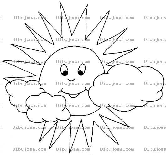 Dibujo para colorear Dibujo Del Sol Entre Nubes Para Pintar Y Colorear