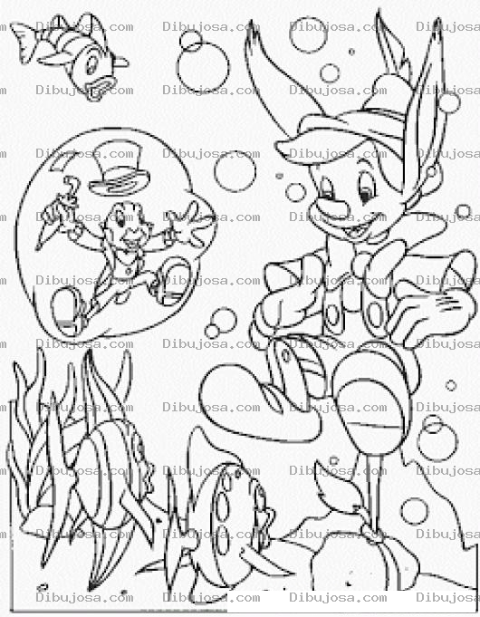 Dibujo para colorear Dibujo De Pinocho Debajo Del Mar Para Pintar Y Colorear