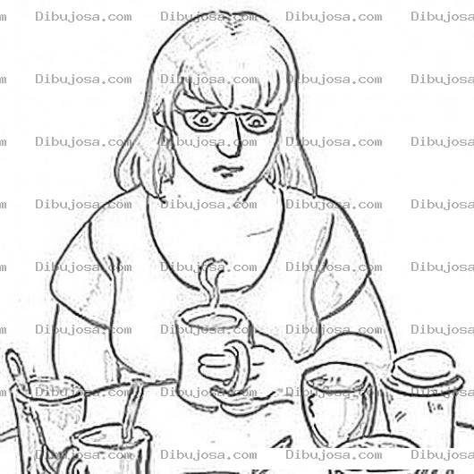 Dibujo para colorear Dibujo De Mujer Triste Tomando Cafe Para Pintar Y Colorear