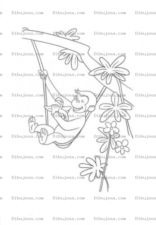 Dibujo para colorear Dibujo De Jorge El Curioso Comiendo Un Banano En Un Arbol Para Colorear