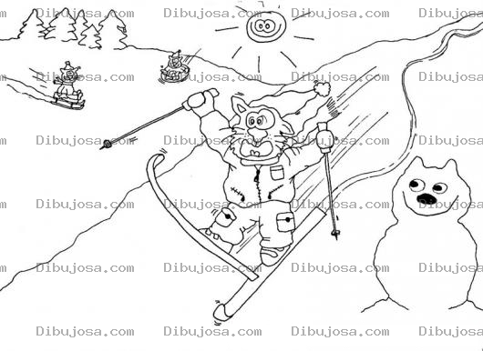 Dibujo para colorear Dibujo De Gato Esquiando En La Niene Para Pintar Y Colorear