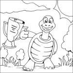 Dibujo para colorear Tortuga Ganadora Dibujo De Tortugita Sosteniendo Un Trofeo Para Pintar Y Colorear