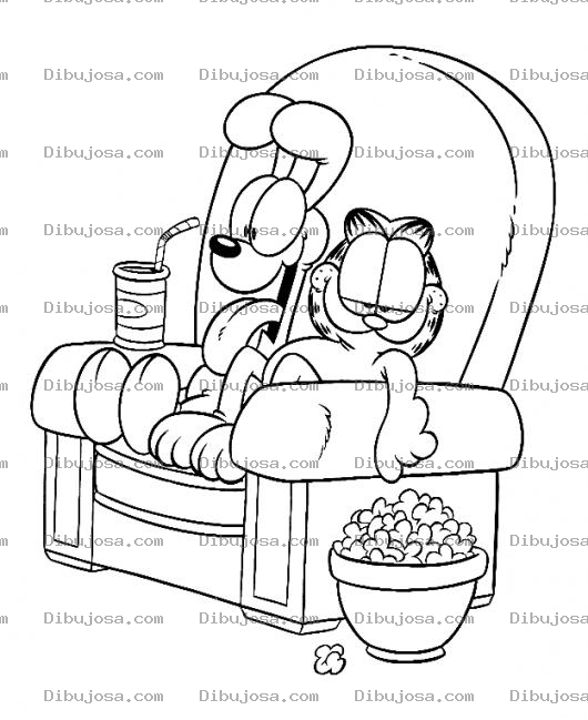 Dibujo para colorear Dibujo De Garfield Y Odie Viendo Television Juntos En Un Sofa Para Pintar Y Colorear