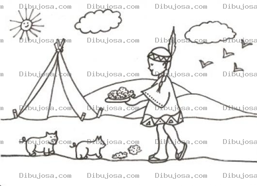 Dibujo para colorear Comida De Cerdos Dibujo De Indita Alimentando Puercos Para Pintar Y Colorear