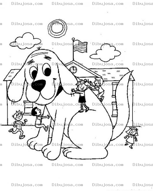Dibujo para colorear Colorear A Clifford El Perro Rojo En Una Escuela