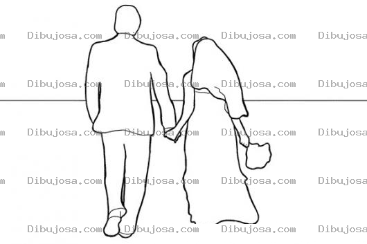 Dibujo para colorear Dibujo De Novios Caminando Juntos Hacia El Horizonte Para Pintar Y Colorear