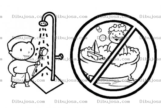 Dibujo para colorear Dibujo De Nino En Ducha Y No En Una Tina Para Ahorrar Agua