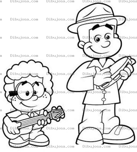 Dibujo para colorear Dibujo De Musicos Ambulantes Para Pintar Y Colorear Guitarrista Y Panderetista