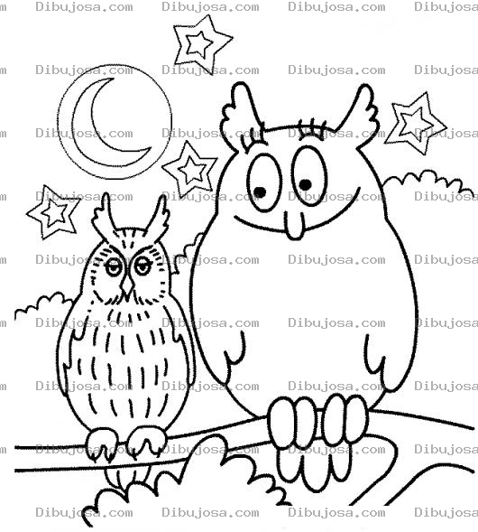 Dibujo para colorear Dibujo De Una Pareja De Tecolotes Para Pintar Y Colorear 2 Buhos