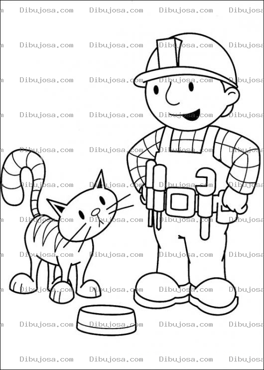 Dibujo para colorear Bob el constructor hablandole a su gato