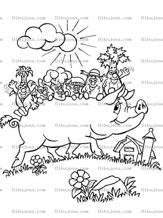Dibujo para colorear Colorear Cerdo Con Verduritas