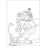 Dibujo para colorear Superman Rescatando a una mujer y a su hijo