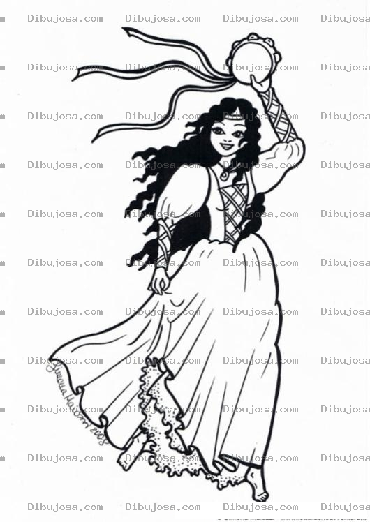 Dibujo para colorear Gitana Bailando Para Colorear