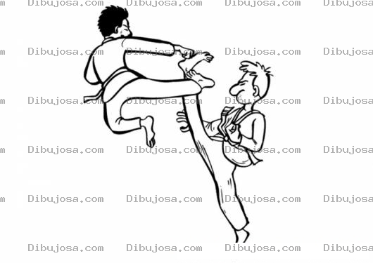 Dibujo para colorear Karatecas Peleando En Toreno De Karate Para Colorear