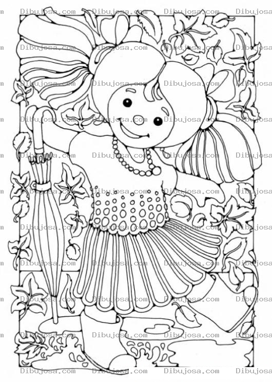 Dibujo para colorear Colorear Chica Con Paraguas Y Botas D Ehule Jugando Despues De Llover