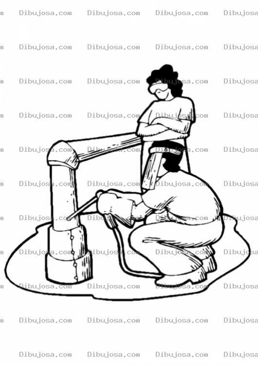 Dibujo para colorear Colorear Soldador Con Ayudante Soldando Una Tuberia