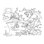 Dibujo para colorear Colorear Chico Pescando Con Gusanos En Una Laguna