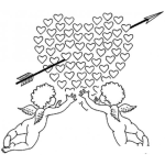 Dibujo para colorear Cupidos Con Corazones Para Colorear