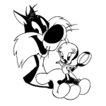 Dibujo para colorear Colorear A Silvestre Y A Piolin En Su Mano