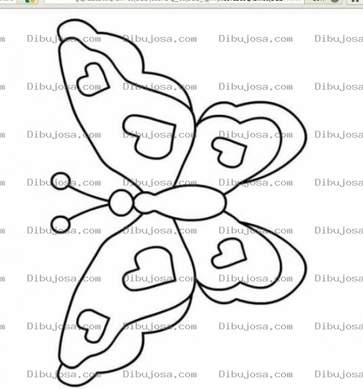 Dibujo para colorear mariposa con corazones para pintar