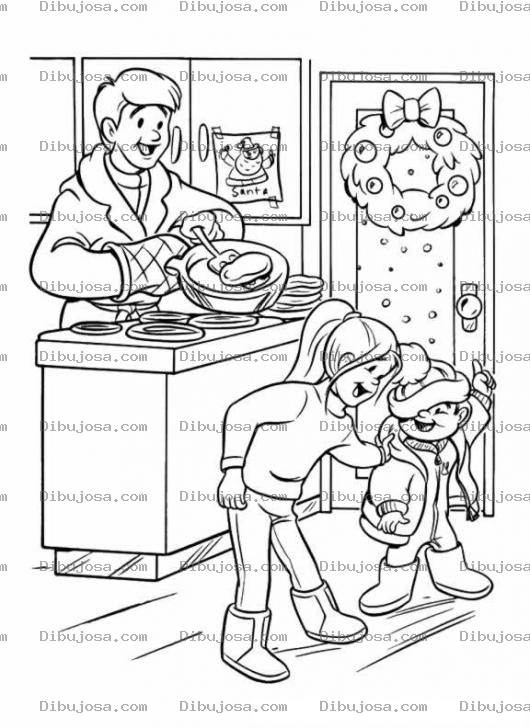 Dibujo para colorear Colorear A Papa Cocinando Panqueques Para Navidad