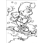 Dibujo para colorear Colorear Pitufo eskiando en la nieve