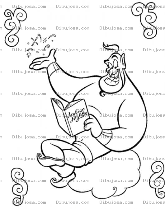Dibujo para colorear Colorear Al Genio De Aladino Leyendo El Libro De Las Noches Arabes