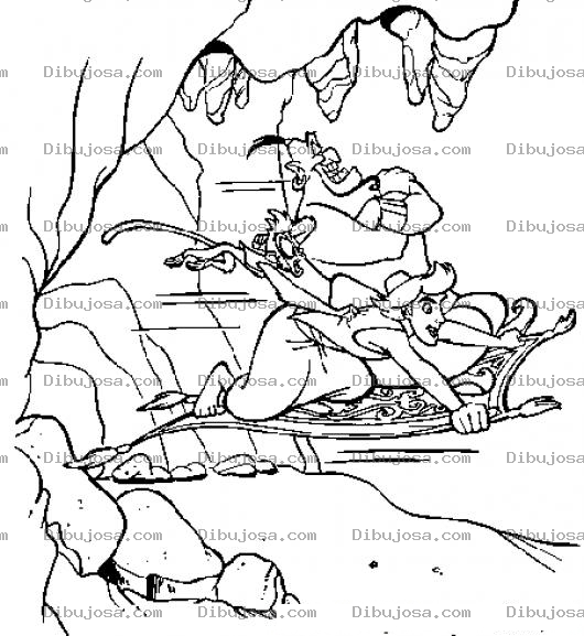 Dibujo para colorear Colorea Aladino Volando En Su Alfombra Magica