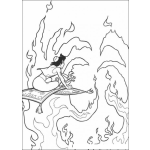 Dibujo para colorear Aladino Volando Sobre Llamas De Fuego Para Colorear