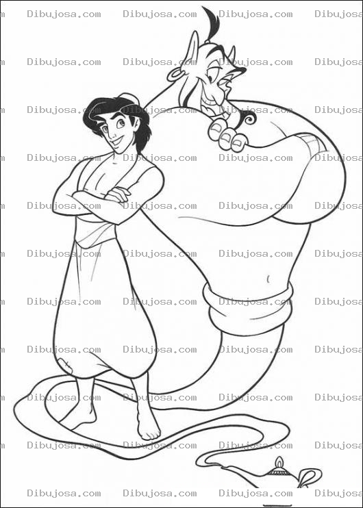 Dibujo para colorear Colorear A Aladino Y Al Genio De Brazos Cruzados