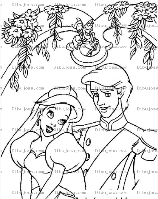 Dibujo para colorear la sirenita casandose para pintar