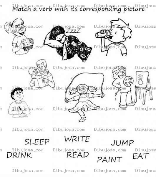 Dibujo para colorear Colorear Verbos En Ingles Conecta Cada Dibujo Con Su Respectiva Traduccion