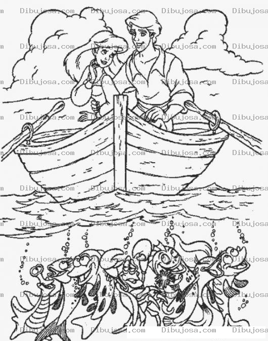 Dibujo para colorear la sirenita en un bote para pintar