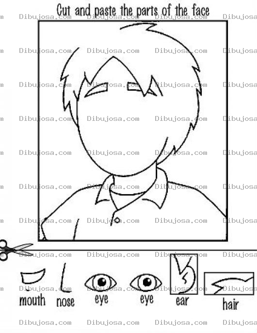 Dibujo para colorear Partes De La Cara En Ingles Pinta Recorta Y Coloca Cada Parte De La Cara En Su Lugar