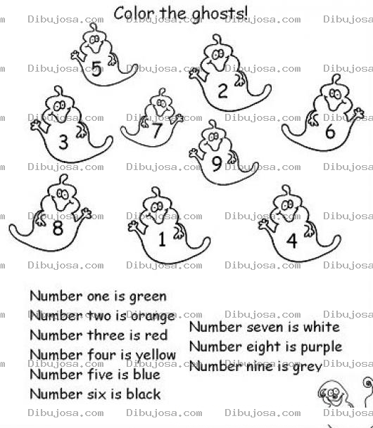 Dibujo para colorear Clorear Numeros En Ingles Pinta Cada Fantasmita Con Los Numero Indicados En Ingles