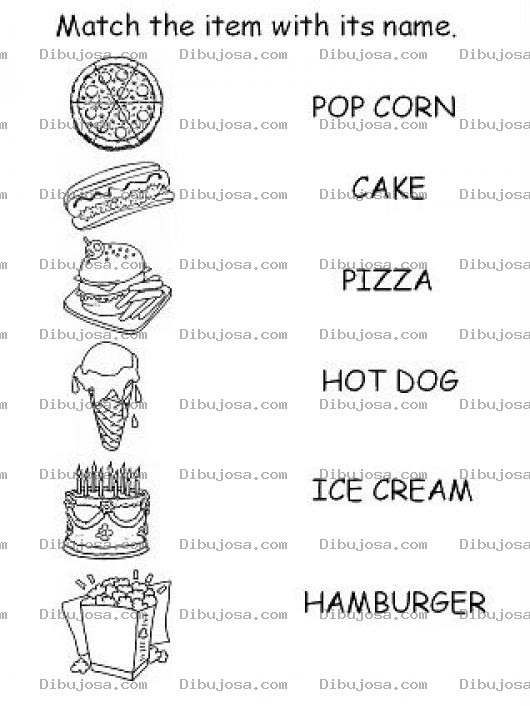 Dibujo para colorear Colorear Comida En Ingles Traza Una Linea Para Coincidir Cada Dibujo Con Su Respectiva Traduccion Al Ingles