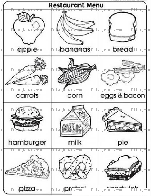 Dibujo para colorear Colorear Comestibles En Ingles