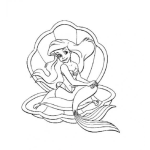 Dibujo para colorear la sirenita sentada en una ostra para pintar