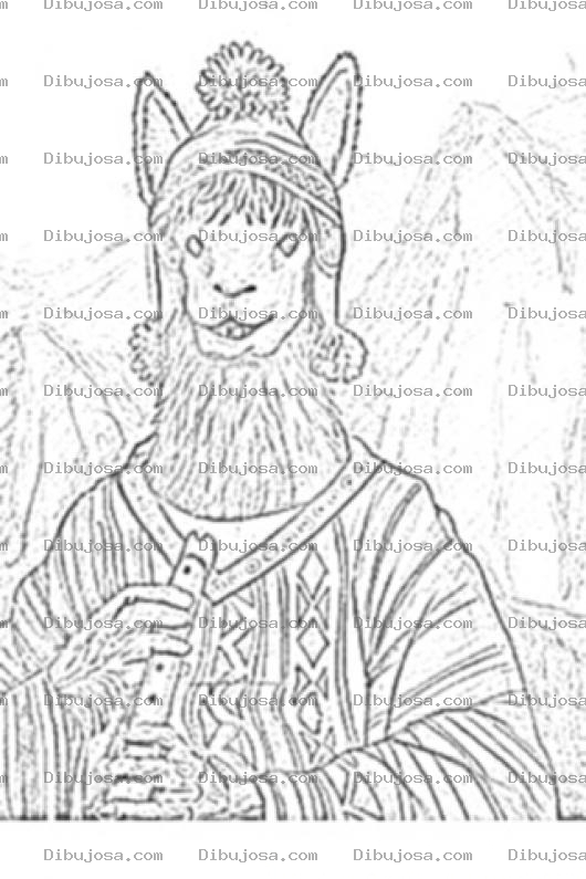 Dibujo para colorear Dibujo Peruano Para Colorear A Una Llama En El Machupicho Tocando Musica Andina