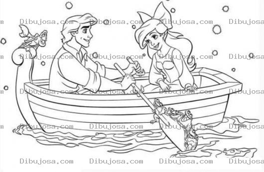 Dibujo para colorear la sirenita con su principe para dibujar y colorear