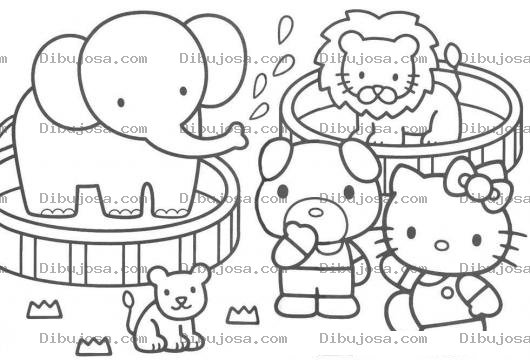 Dibujo para colorear colorear a hello kitty en el zologico