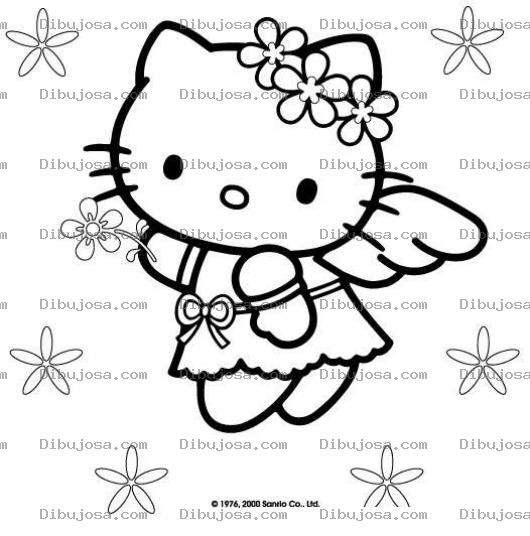 Dibujo para colorear colorear hello kiti con diadema de flores