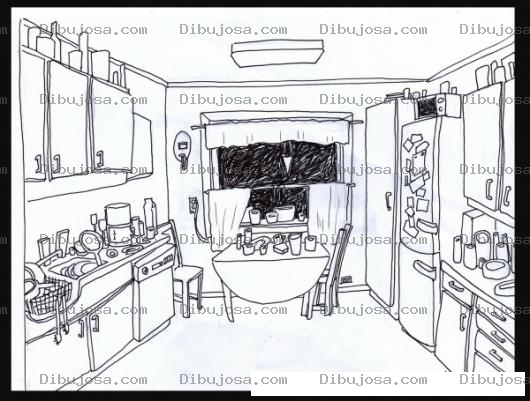 Dibujo para colorear Dibujo De Una Cocina Con Gabinetes Para Colorear Y Pintar