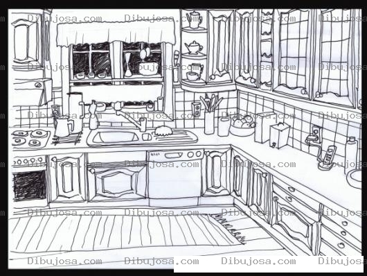 Dibujo para colorear Cocina Con Lavaplatos Para Colorear