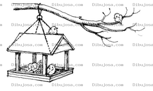 Dibujo para colorear Casita De Pajaritos En Una Rama Para Colorear Y Pintar