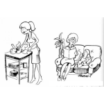 Dibujo para colorear Dibujo De Una Mama Cambiando Panal Al Bebe Para Colorear