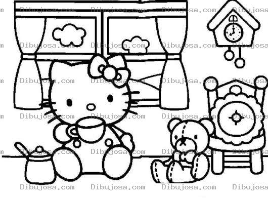 Dibujo para colorear colorear hello kity tomando cafe