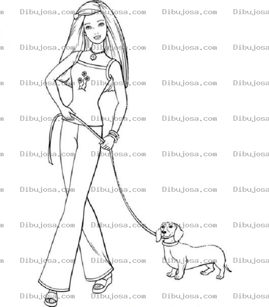 Dibujo para colorear Dibujo Para Colorear A Barbi Paseando A Su Perro Salchicha