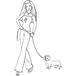 Dibujo para colorear Dibujo Para Colorear A Barbi Paseando A Su Perro Salchicha