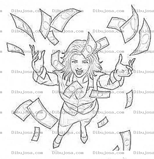 Dibujo para colorear Dinero Para Colorear Mujer Con Muchos Billetes